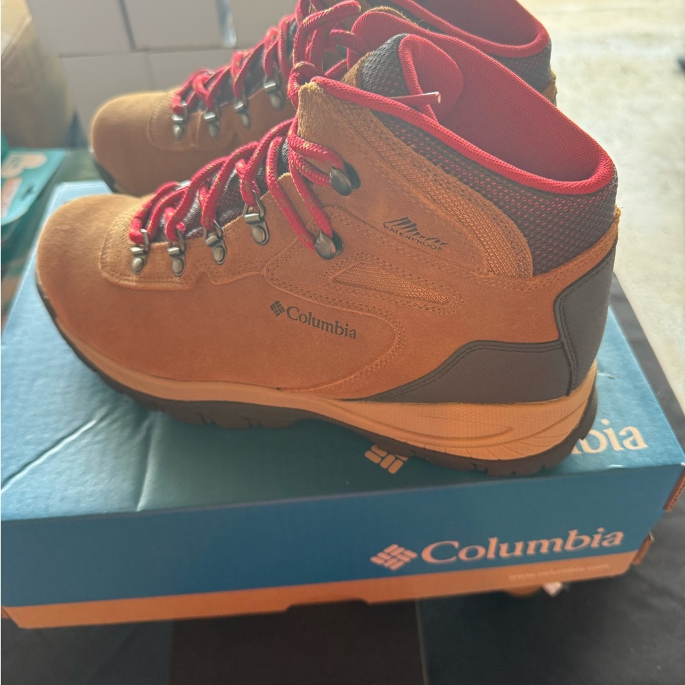 Columbia Brown Ankle Boots with Red Accents